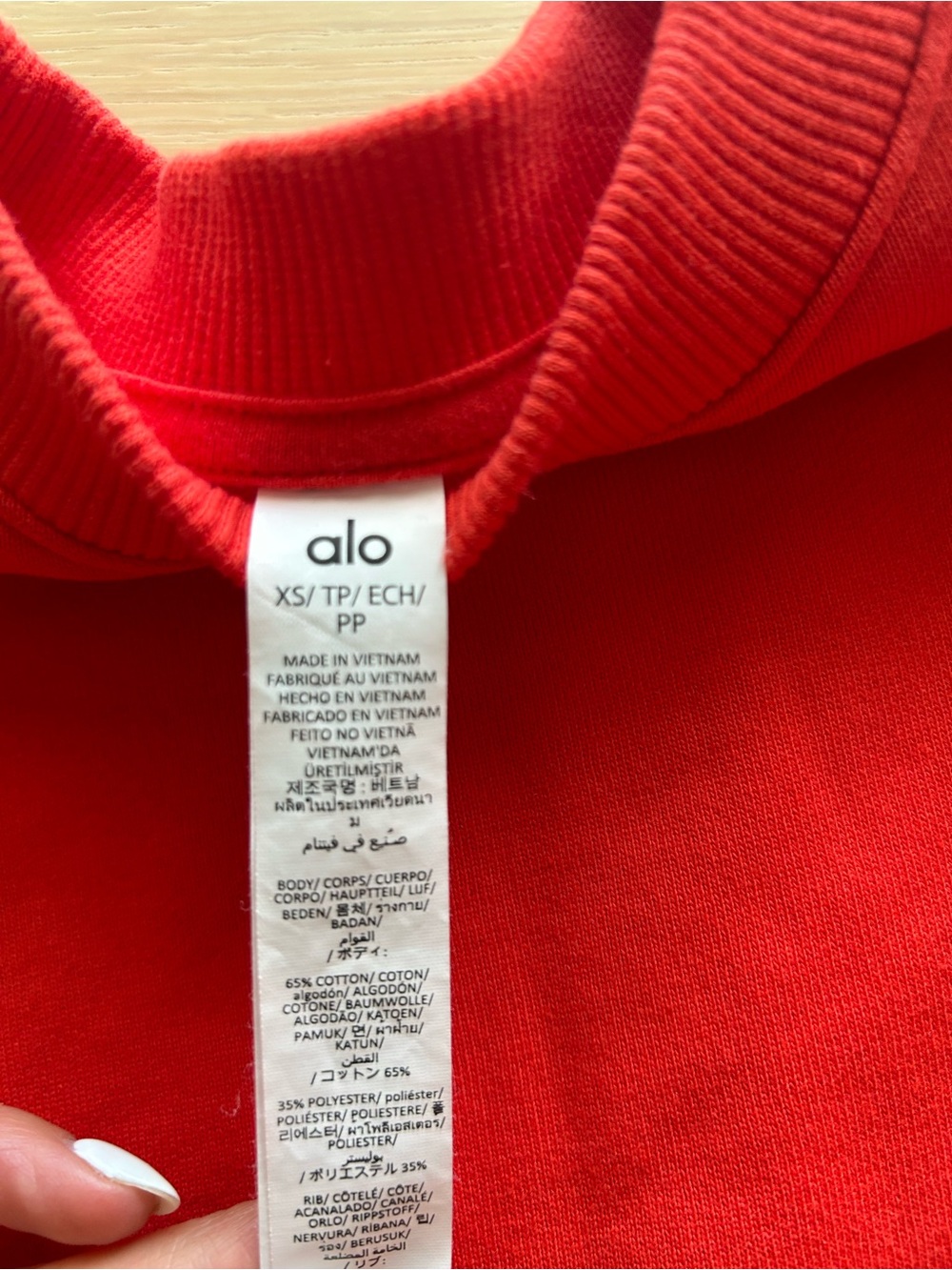 ALO Yoga Bright Red Ribbed Crewneck Sweatshirt - Picture 2 of 3